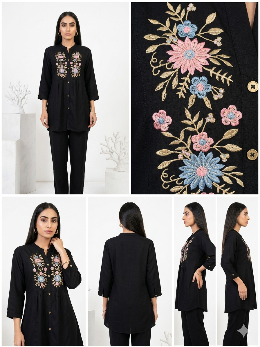 Black Embroidered Co-Ord Set