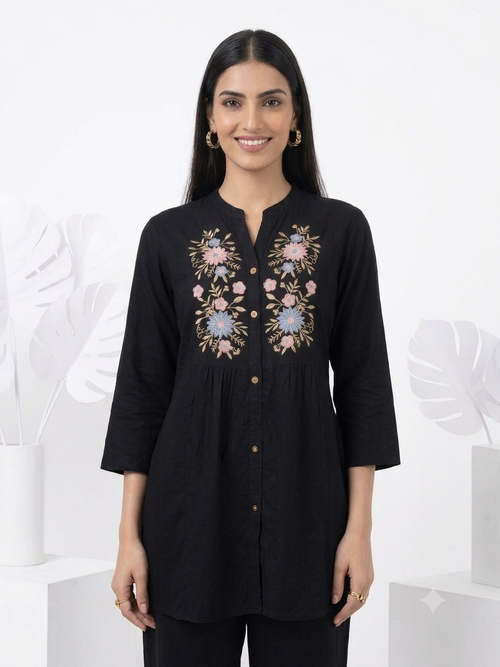 2 Piece Embroidered Black Co-Ord Set