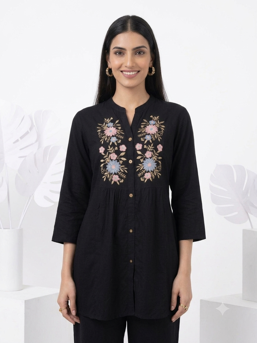 2 Piece Embroidered Black Co-Ord Set