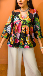 Black Cotton Peplum Top