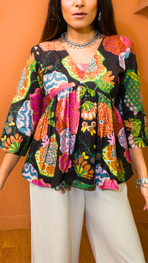 Black Cotton Peplum Top