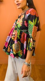 Black Cotton Peplum Top