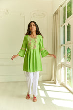 Pastel Green Embroidered Short Kurti