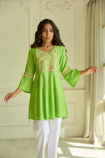 Pastel Green Embroidered Short Kurti