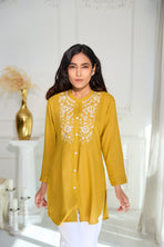 Mustard Embroidered Short Kurti