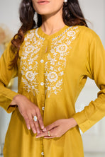 Mustard Embroidered Short Kurti
