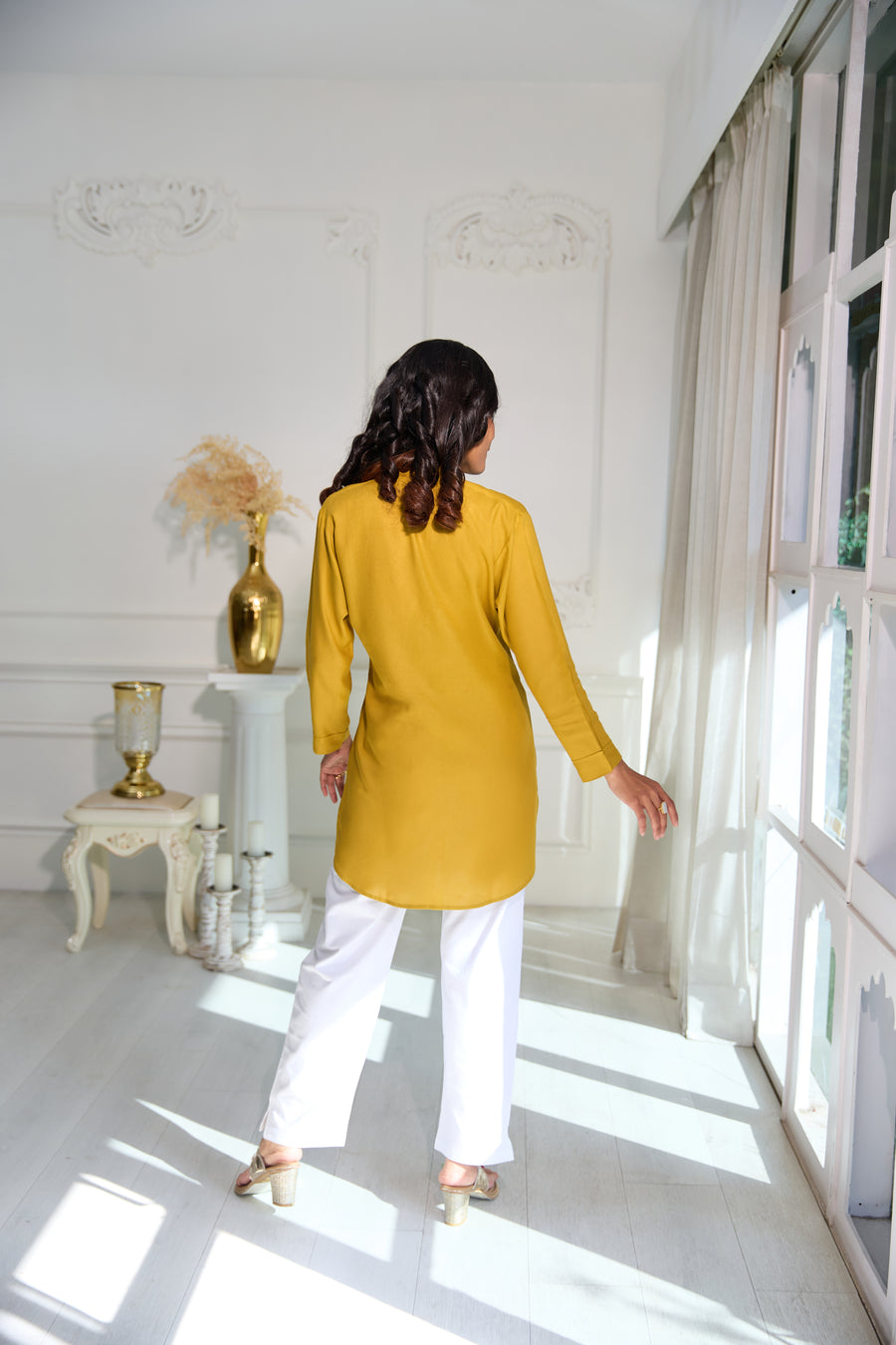 Mustard Embroidered Short Kurti