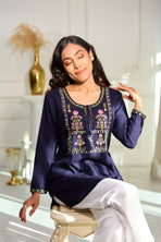 Navy Blue Embroidered Short Kurti