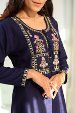 Navy Blue Embroidered Short Kurti