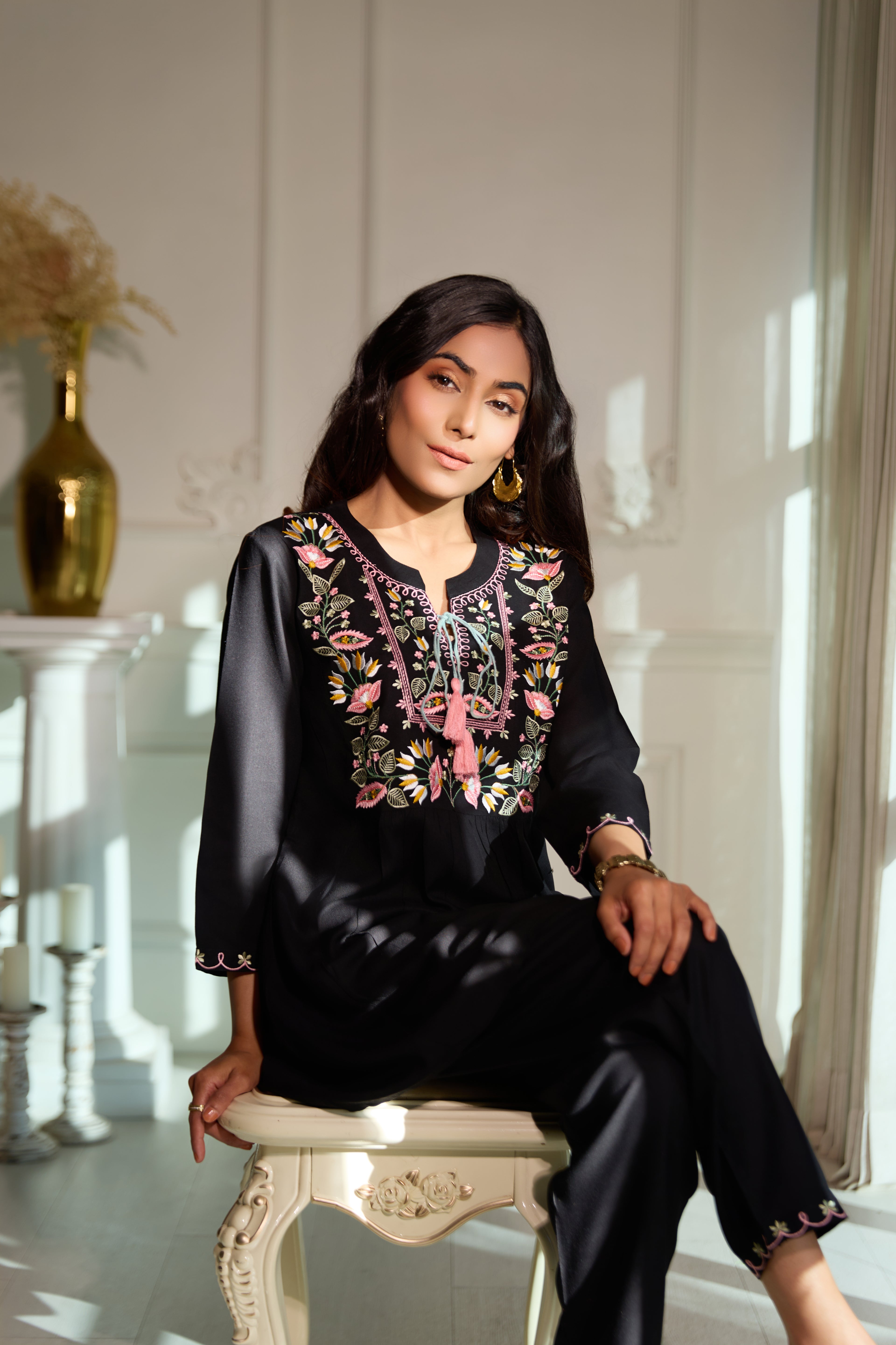 2 piece black embroidered co-ord set