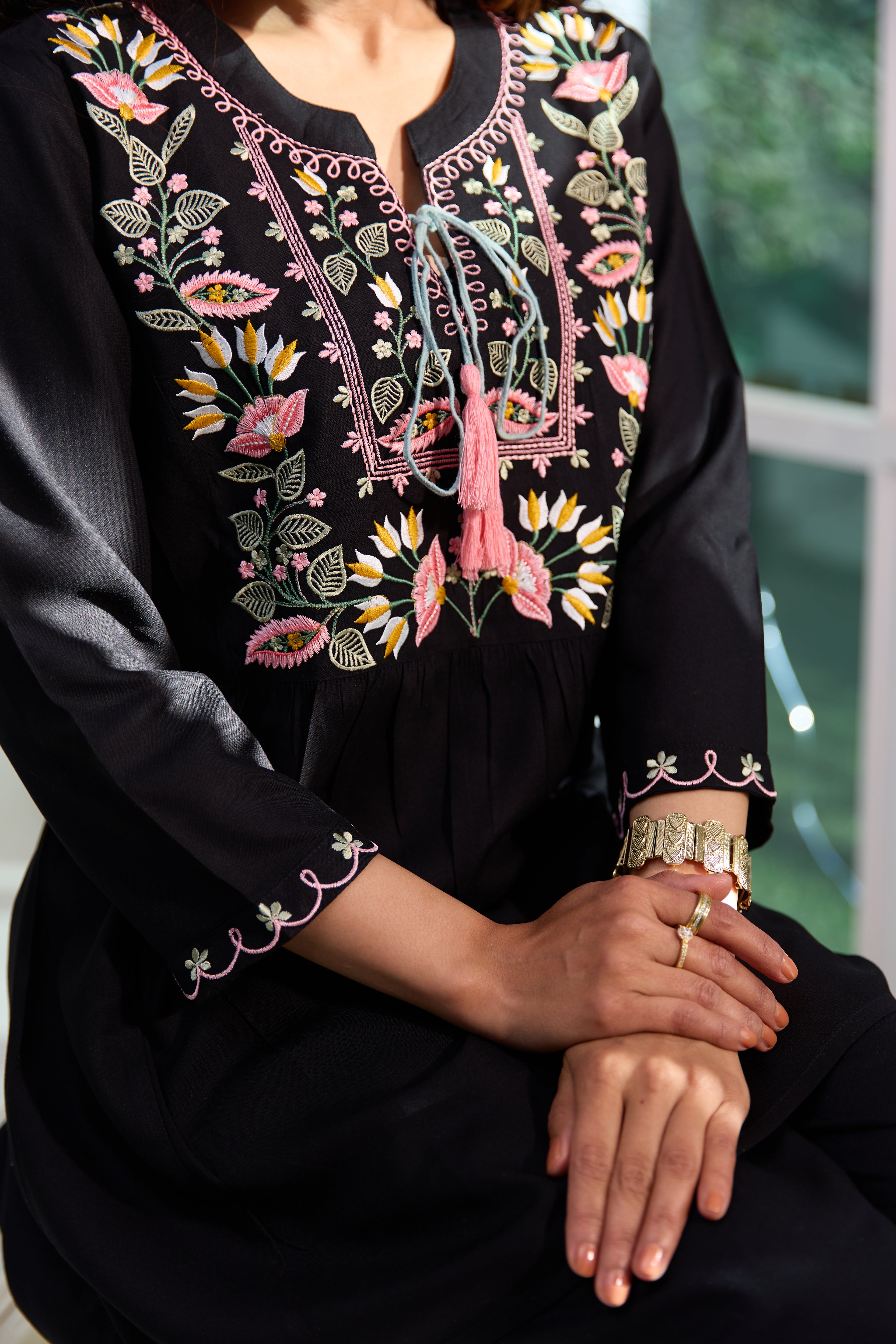 2 piece black embroidered co-ord set