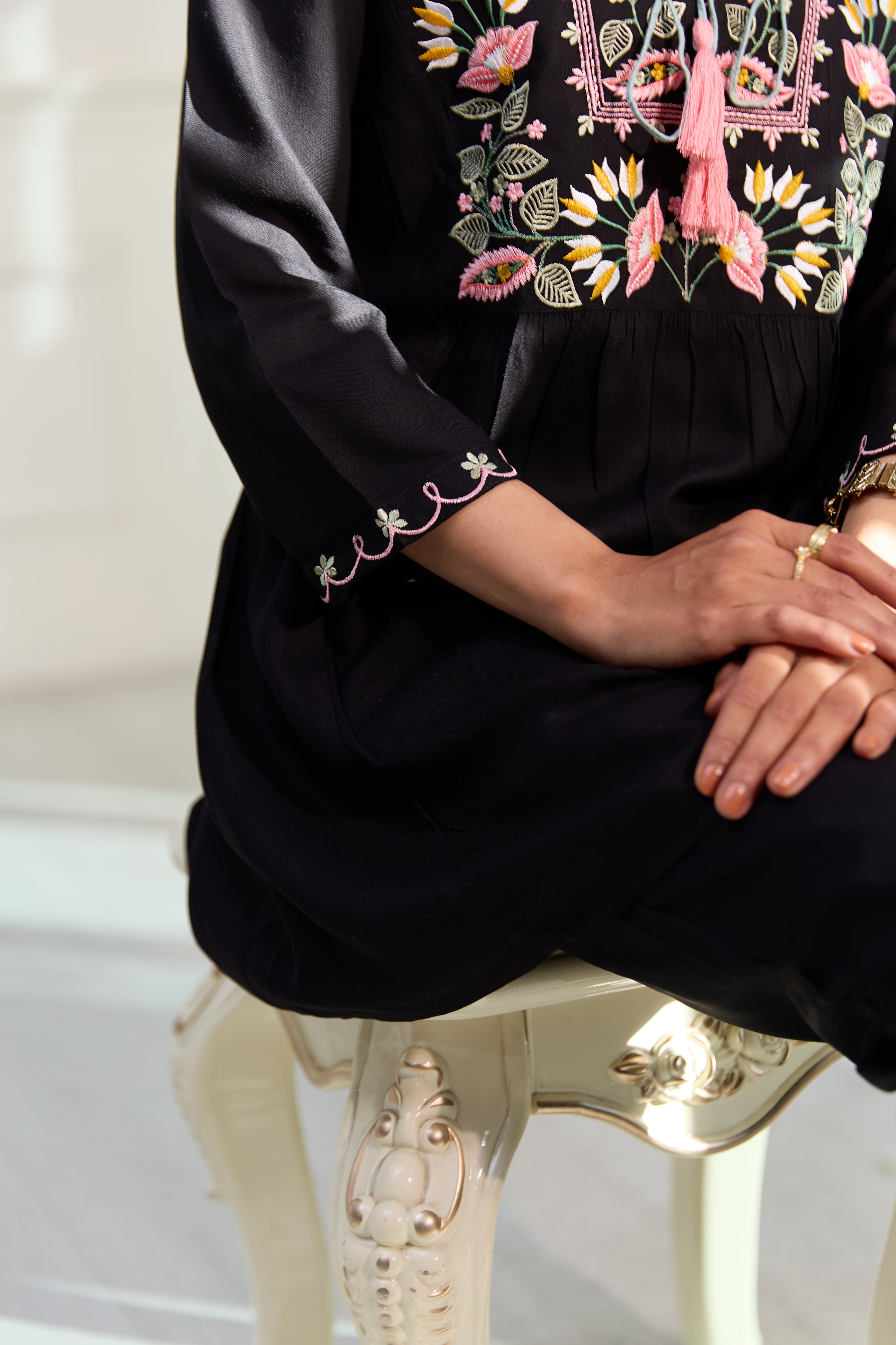 2 piece black embroidered co-ord set