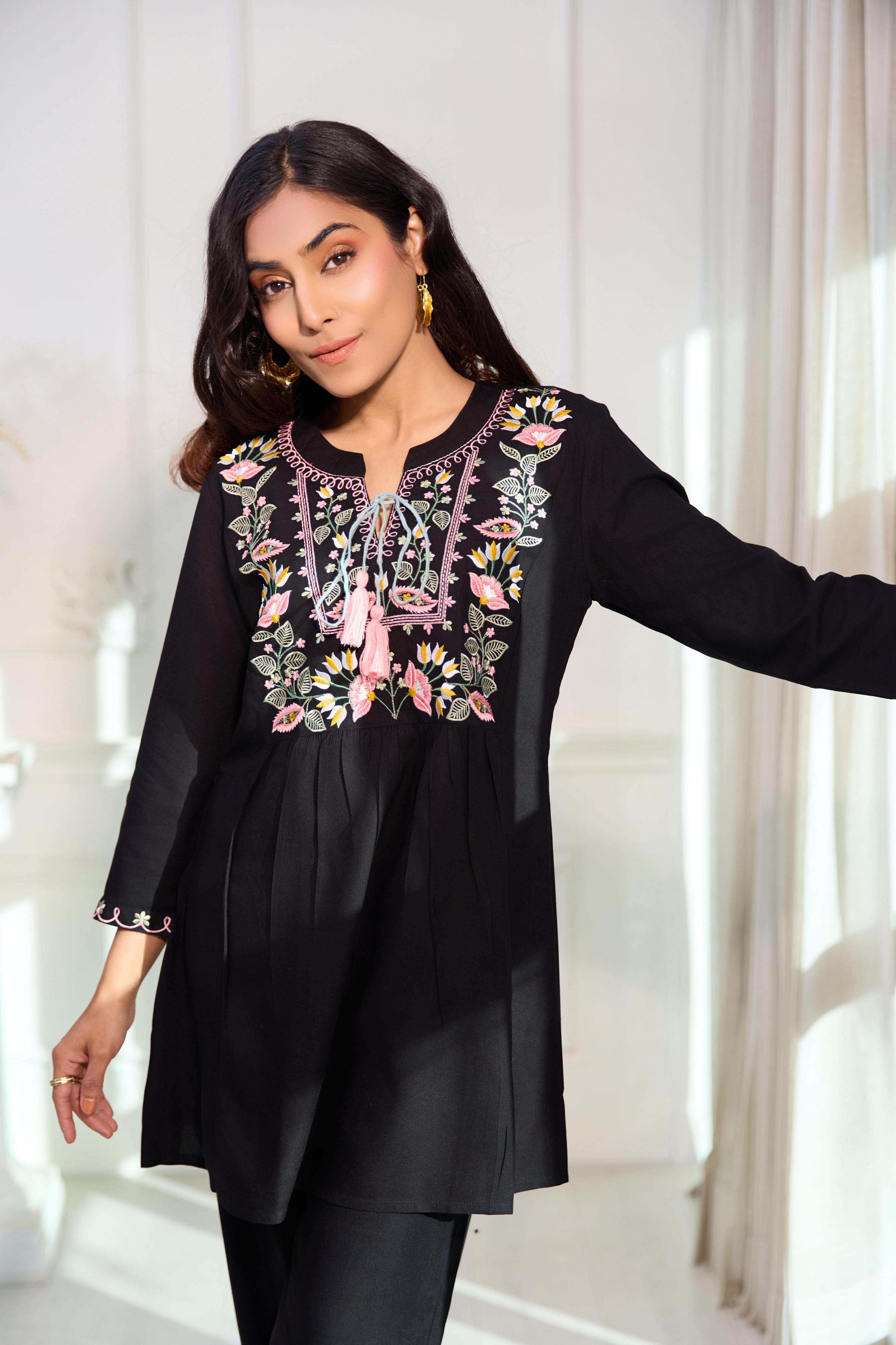 2 piece black embroidered co-ord set