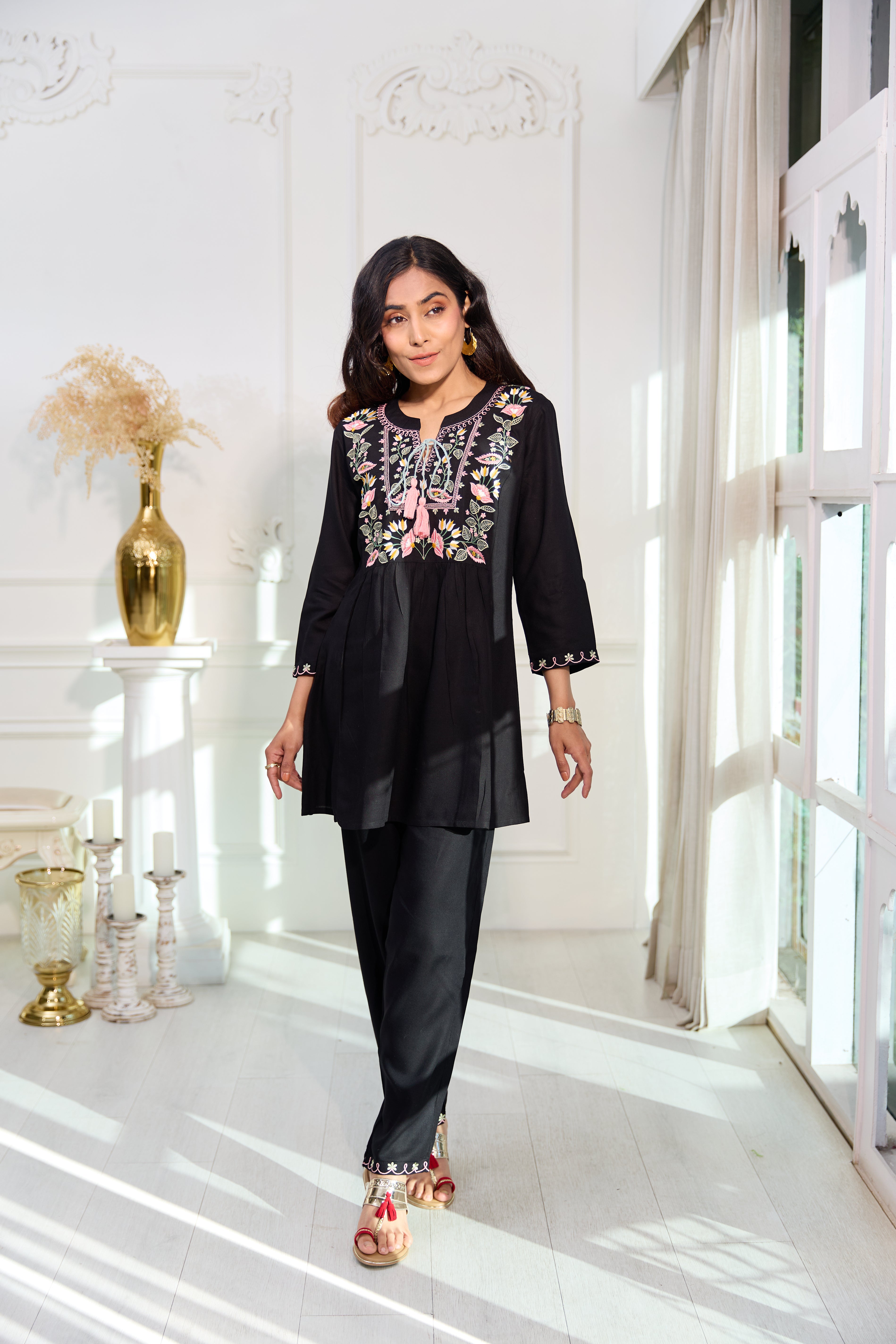 2 piece black embroidered co-ord set