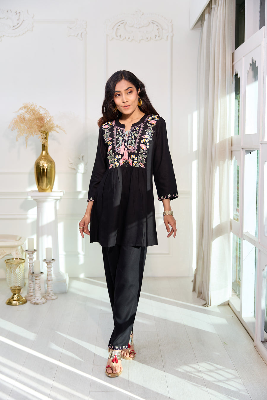 2 Piece Black Embroidered Co-Ord Set