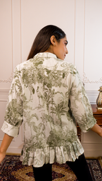 Green&White Printed Cotton Top