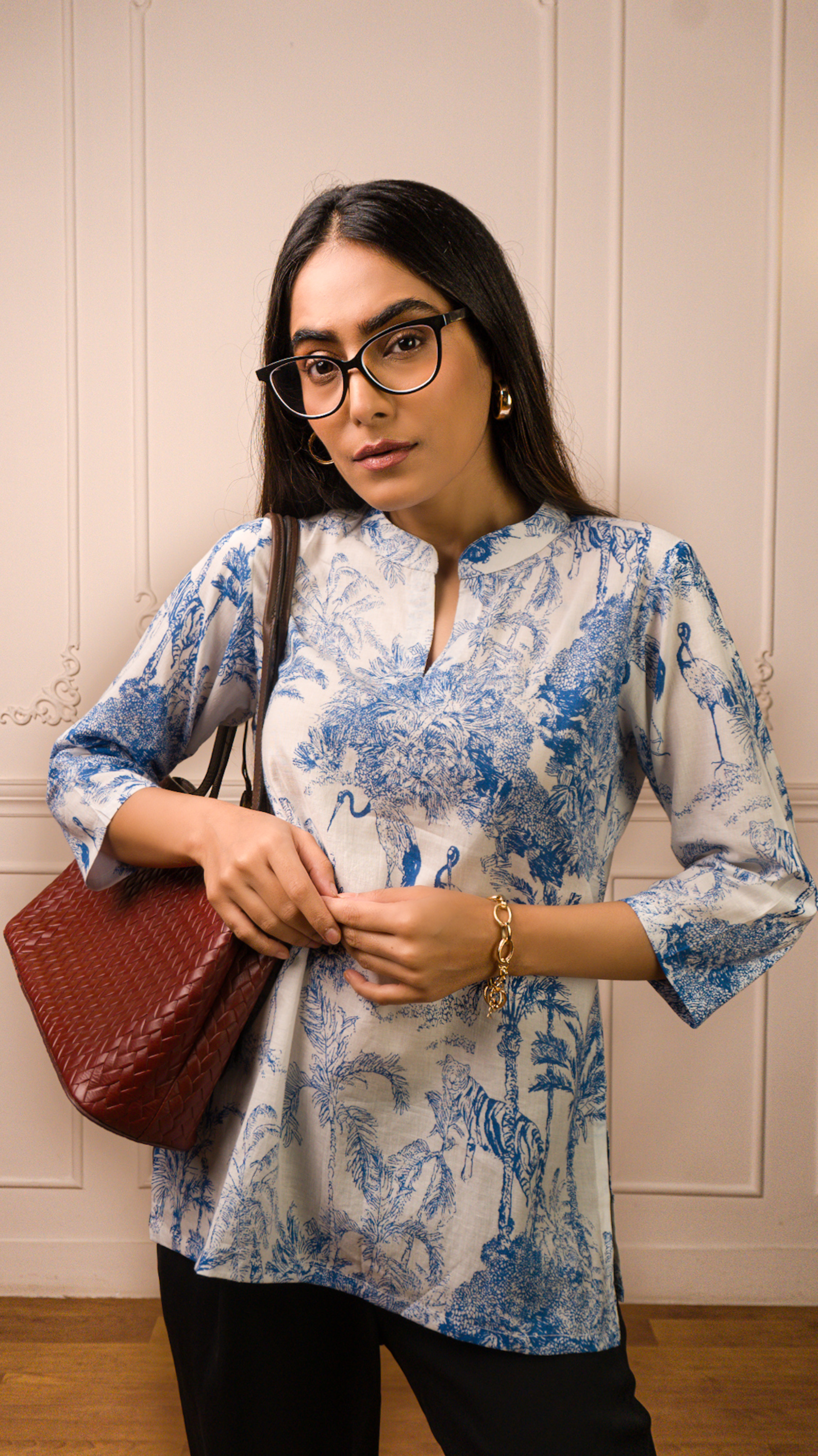 Blue&White Printed Cotton Top