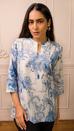 Blue&White Printed Cotton Top