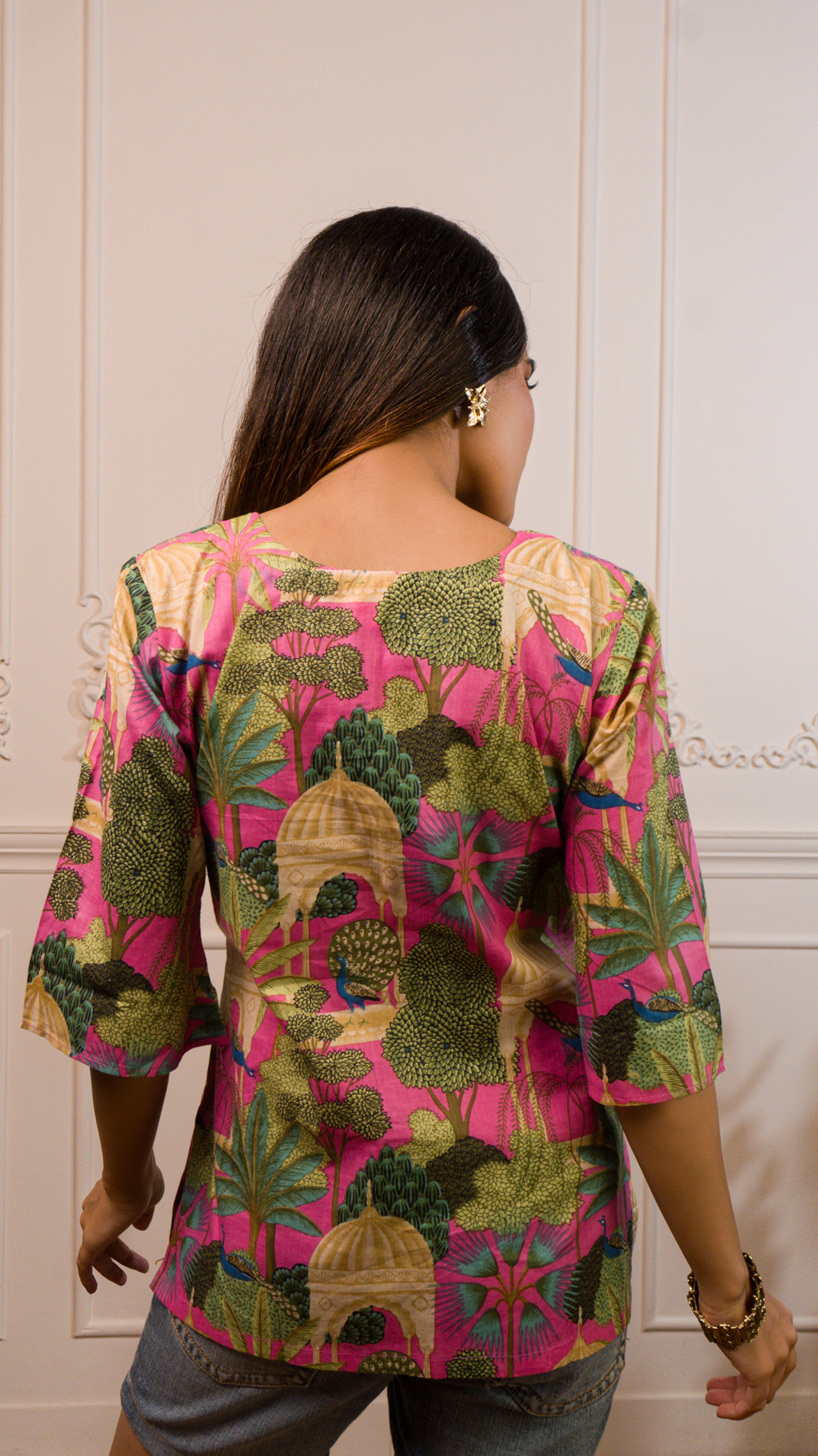 Peacock Print Cotton Kurti Top