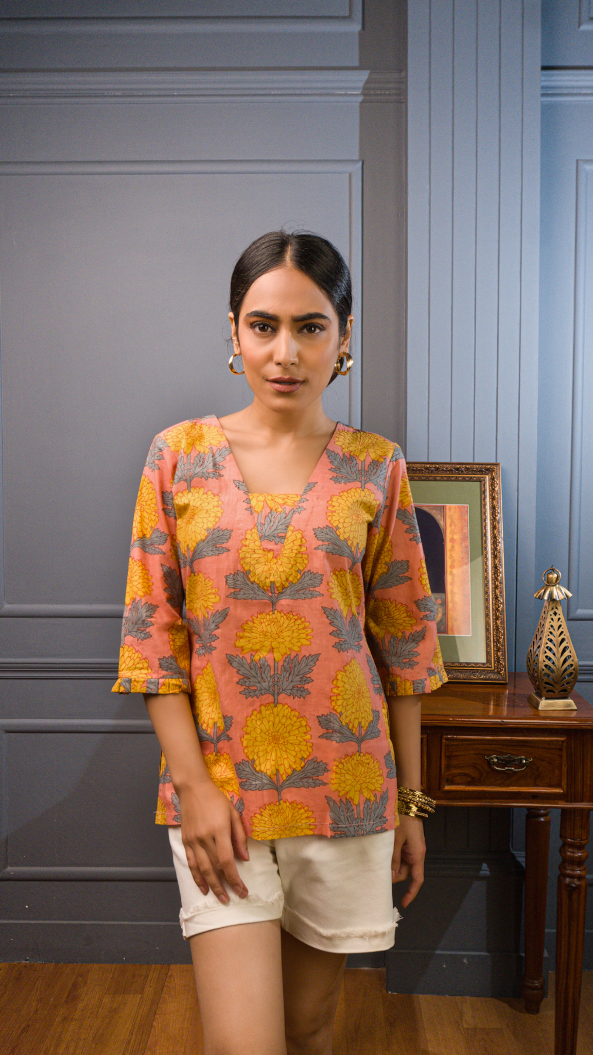 Marigold Cotton Kurti Top