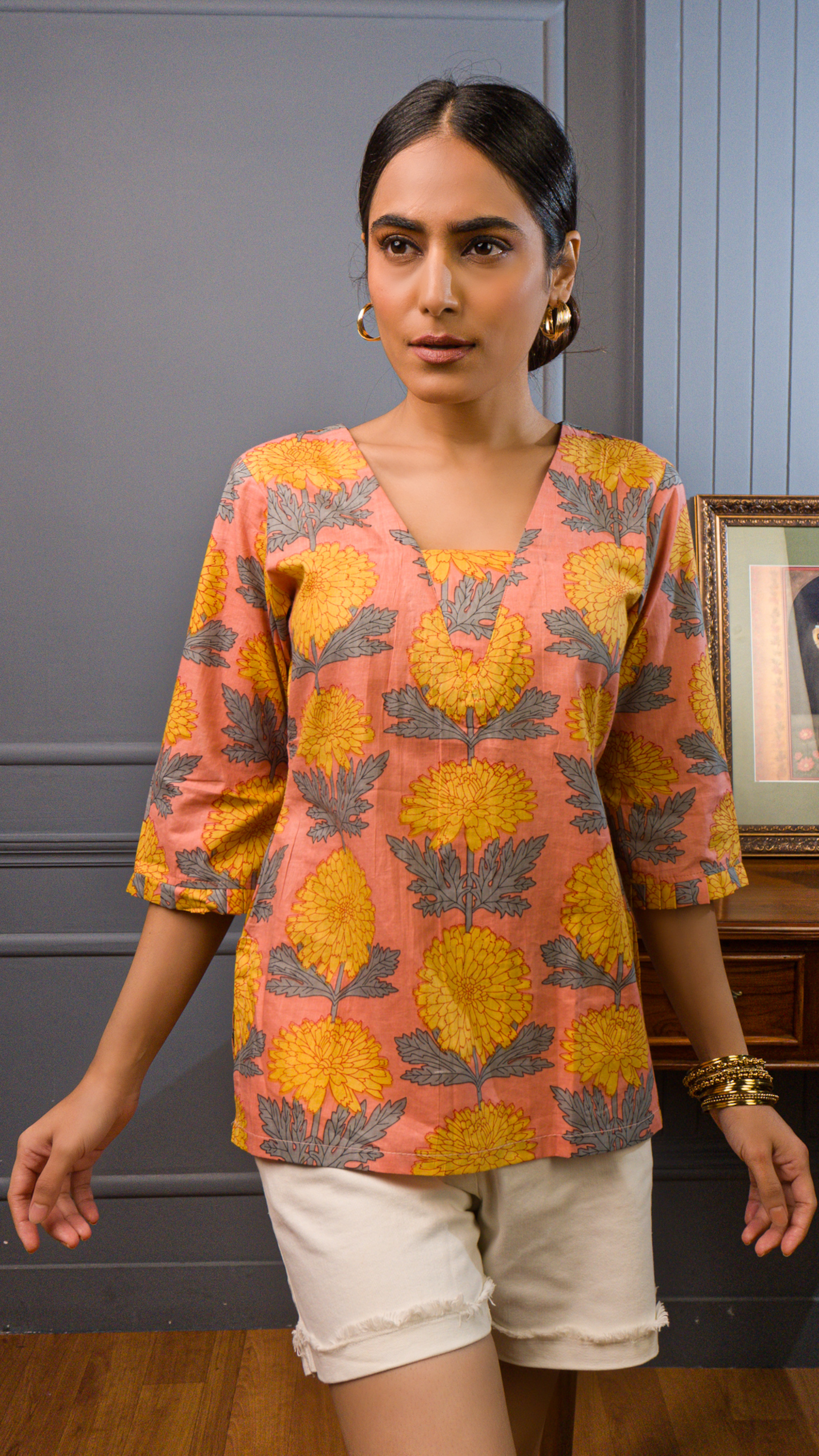Marigold Cotton Kurti Top