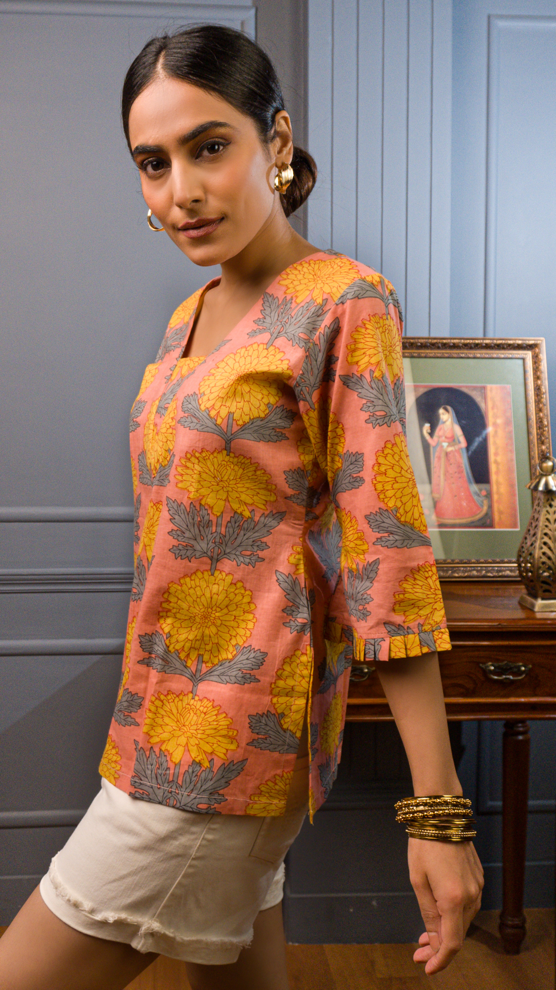 Marigold Cotton Kurti Top