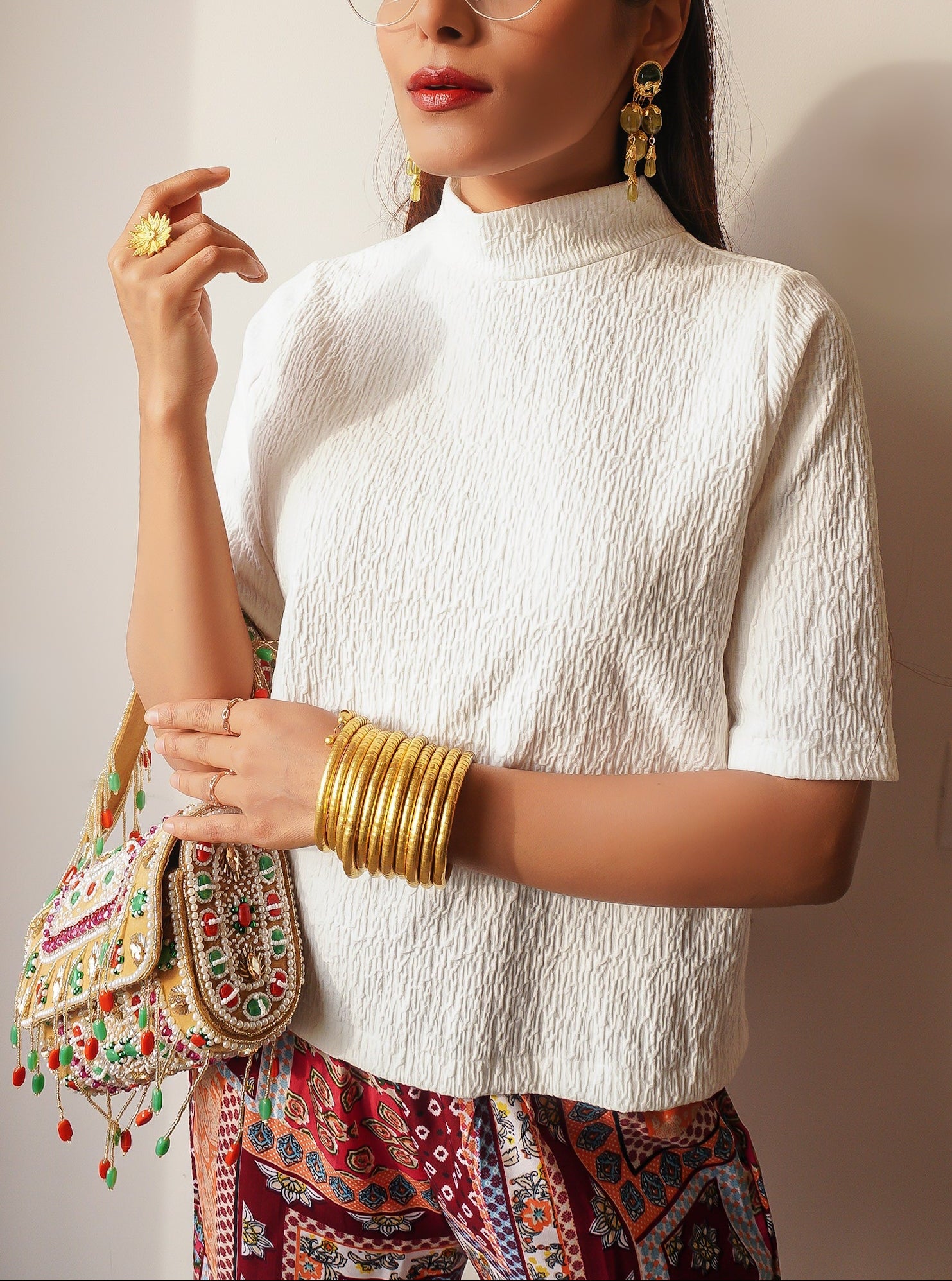 White Stretchable Texture T-Shirt